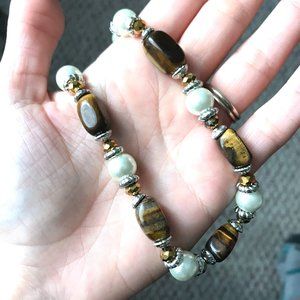 Genuine Tiger's Eye Stones and Glass Pearl Necklace